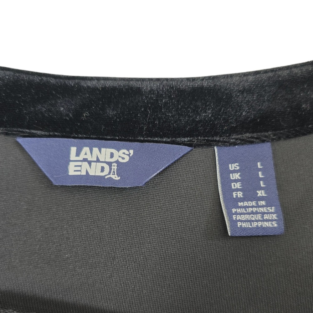 Lands' End‎ Cardigan Women L Black Velvet Poly Blend V-Neck Button Front Classic - Picture 5 of 10